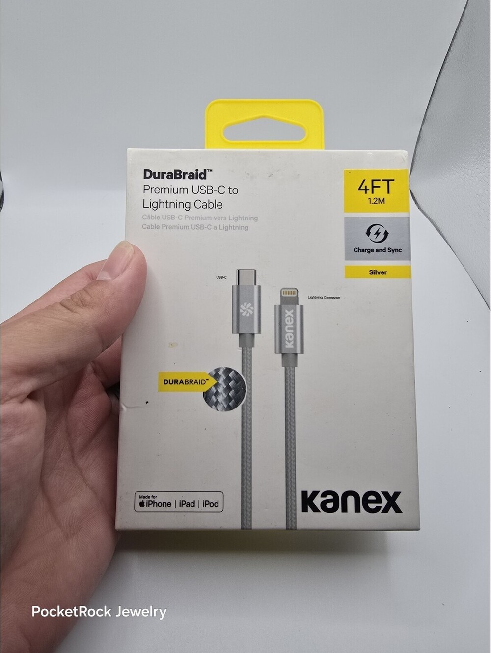 Kanex DuraBraid Premium USB-C to Lightn Apple Charging Cable 4' Silver NIB